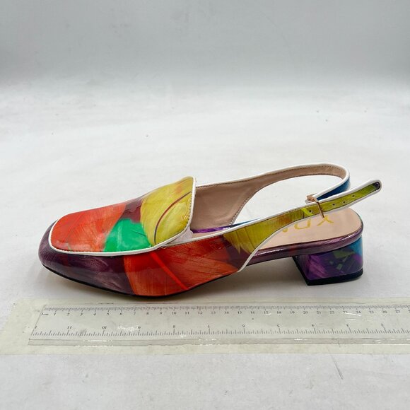 YDN Colorful-feather Square Toe Block Low Heels Slingback Formal Loafer Pump - Picture 2 of 8
